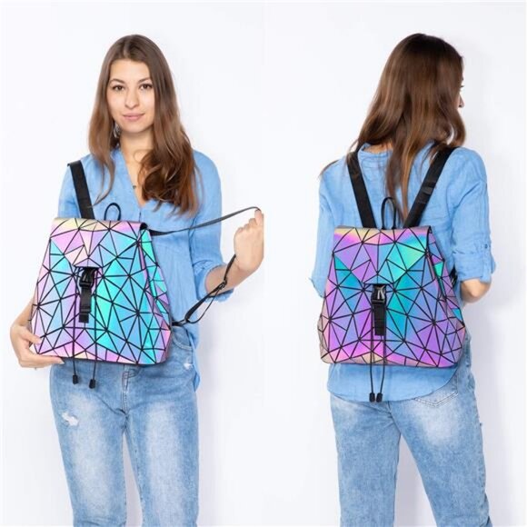 Geometric Luminous Handbag Holographic Reflective Bag Backpack - Picture 2 of 7